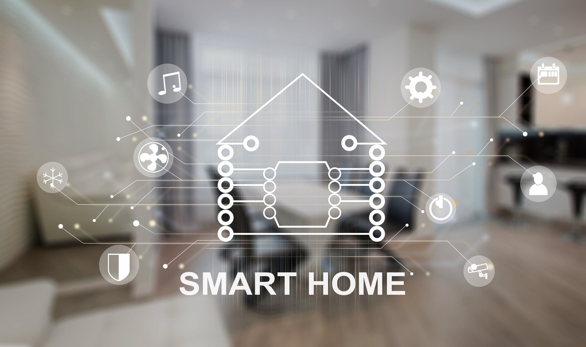 Digitale Smart-Home-Symbole im Wohnraum | SMA Hybrid Wechselrichter